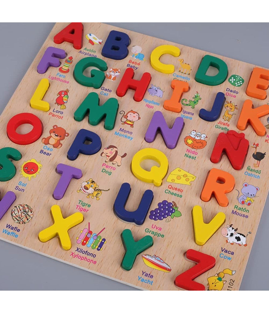 Puzzle Alfabeto 3d Giocattolo Educativo Bambini Puzzle 3d Lettere Legno Colorate         