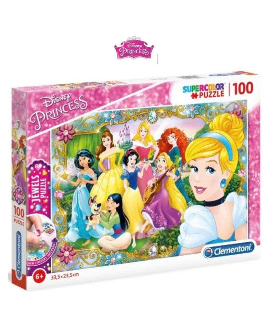 Puzzle Principesse Disney Supercolor 100 Pezzi Con Gemme Adesive Gioco Bimbe 6+         