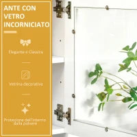 Mobile Cucina Moderno con 2 Armadietti, Ante in Vetro e Mensole Regolabili, 80x48x170 cm, Bianco