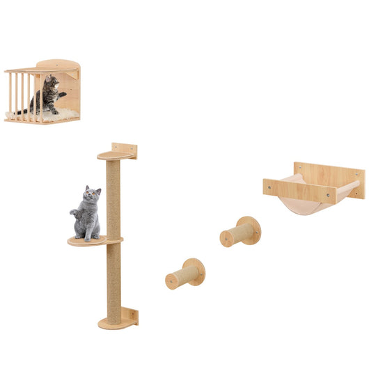 Mensole per gatti da arrampicata per gatti a muro 4 in 1-Mensole per gatti on albero per gatti a 3 piani Naturale