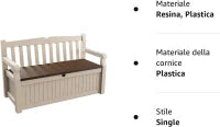 Panchina Contenitore da Giardino Eden, 265L, Effetto Legno, Beige/Marrone, 140x60x84H cm