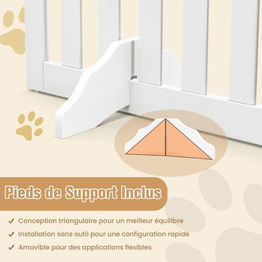 Cancello per Cani Autoportante 4 Pannelli in Legno Cerniere in Metallo 360° Senza Foratura per Scale di Casa Bianco 20_0007062