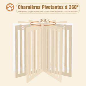 Cancello per Cani Autoportante 4 Pannelli in Legno Cerniere in Metallo 360° Senza Foratura per Scale di Casa Bianco 20_0007062