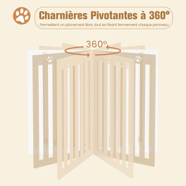 Cancello per Cani Autoportante 4 Pannelli in Legno Cerniere in Metallo 360° Senza Foratura per Scale di Casa Bianco 20_0007062