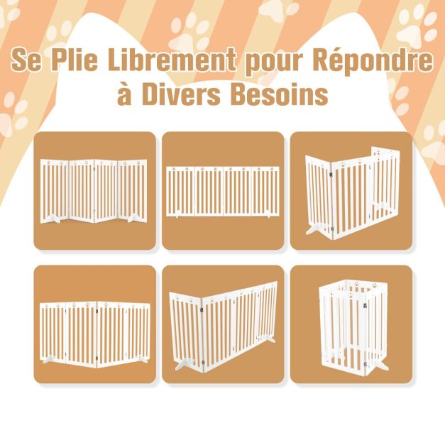 Cancello per Cani Autoportante 4 Pannelli in Legno Cerniere in Metallo 360° Senza Foratura per Scale di Casa Bianco 20_0007062