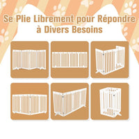 Cancello per Cani Autoportante 4 Pannelli in Legno Cerniere in Metallo 360° Senza Foratura per Scale di Casa Bianco 20_0007062