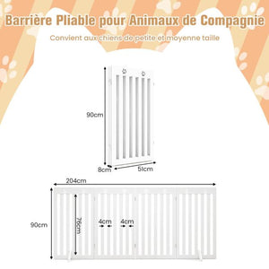 Cancello per Cani Autoportante 4 Pannelli in Legno Cerniere in Metallo 360° Senza Foratura per Scale di Casa Bianco 20_0007062