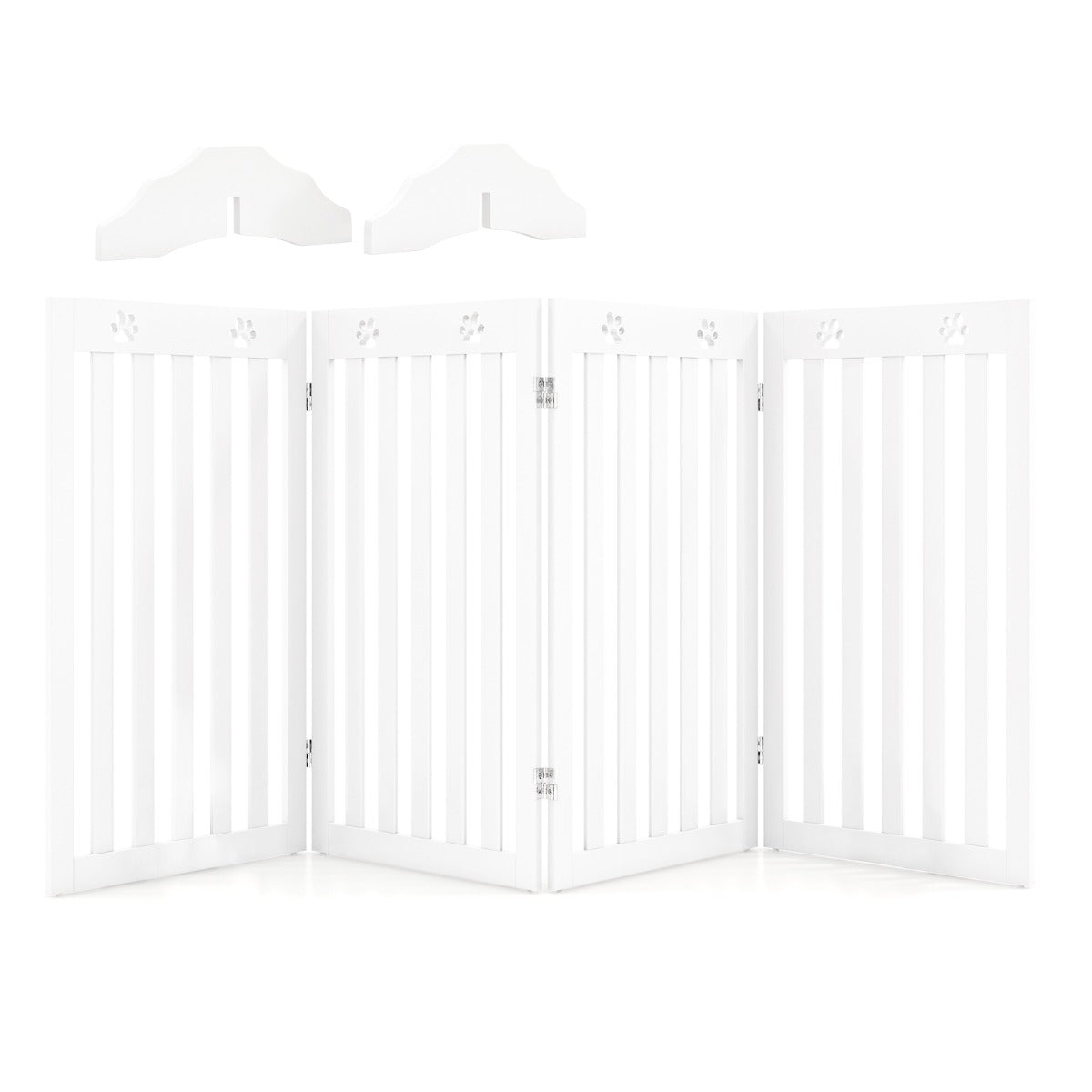 Cancello per Cani Autoportante 4 Pannelli in Legno Cerniere in Metallo 360° Senza Foratura per Scale di Casa Bianco 20_0007062