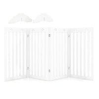 Cancello per Cani Autoportante 4 Pannelli in Legno Cerniere in Metallo 360° Senza Foratura per Scale di Casa Bianco 20_0007062