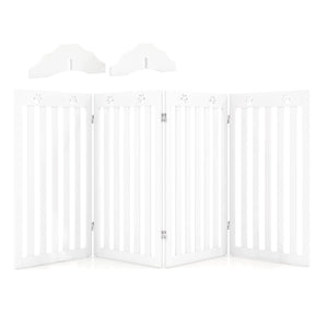 Cancello per Cani Autoportante 4 Pannelli in Legno Cerniere in Metallo 360° Senza Foratura per Scale di Casa Bianco 20_0007062