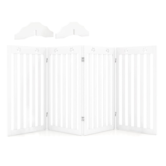 Cancello per Cani Autoportante 4 Pannelli in Legno Cerniere in Metallo 360° Senza Foratura per Scale di Casa Bianco 20_0007062