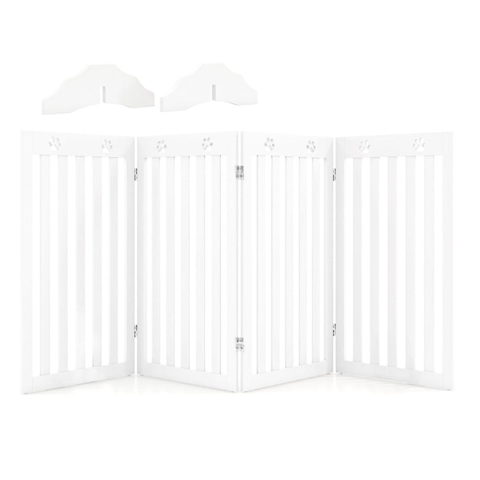 Cancello per Cani Autoportante 4 Pannelli in Legno Cerniere in Metallo 360° Senza Foratura per Scale di Casa Bianco 20_0007062