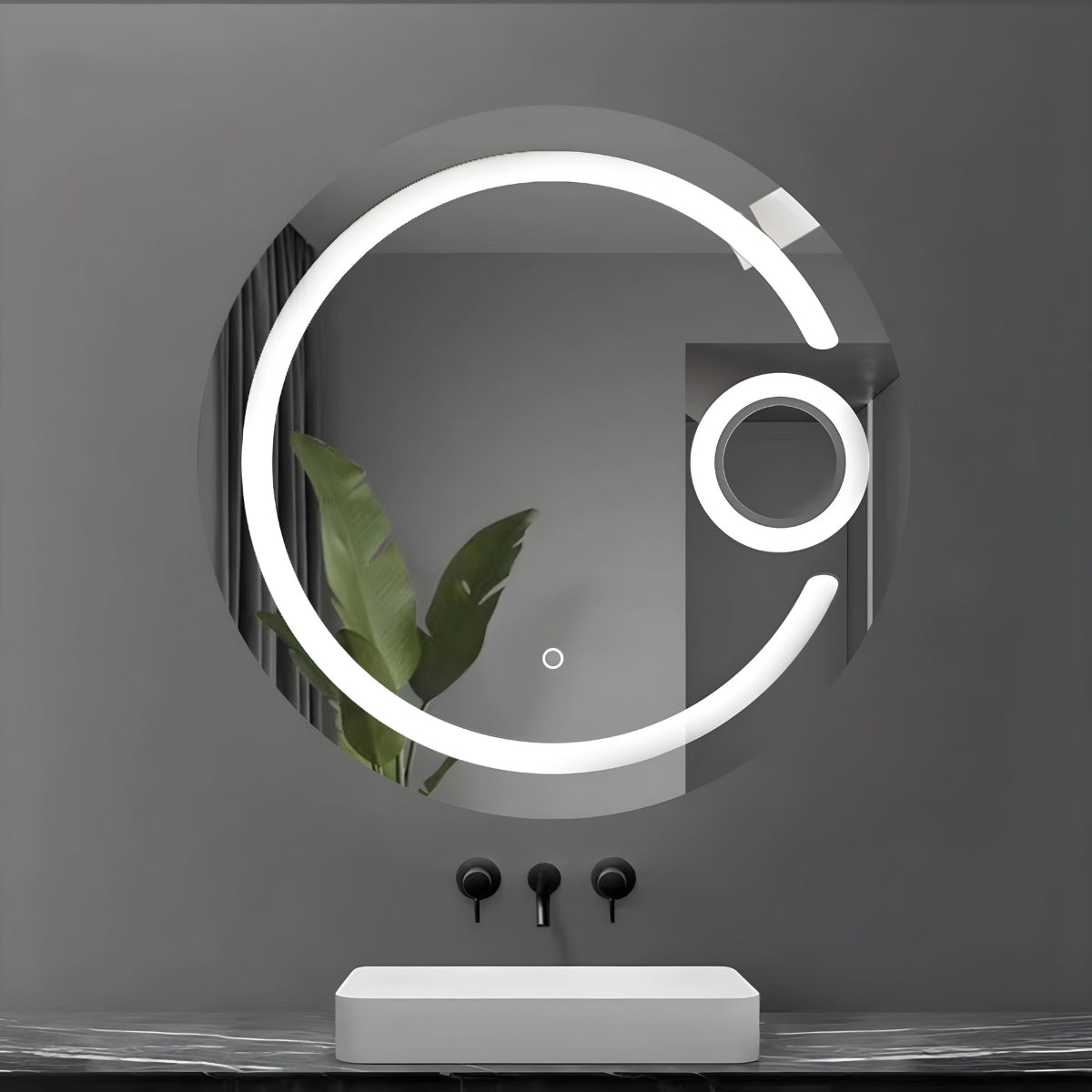 Specchio 5 mm tondo cornice led interruttore touch pvc mdf *** misura Ã˜80, tonalità dimmerabile 2700-4500-6500k, co...