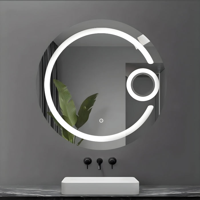 Specchio 5 mm tondo cornice led interruttore touch pvc mdf *** misura Ã˜80, tonalità dimmerabile 2700-4500-6500k, co...