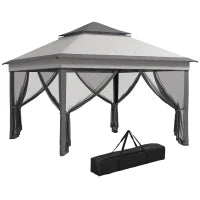 Gazebo con Zanzariere Regolabile su 3 Livelli, in Acciaio e tessuto Oxford, 326x326x272 cm, Grigio Chiaro e Scuro