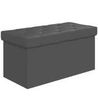 Panca Contenitore Pieghevole da 84L, Coperchio Imbottito e Rivestimento Finta Pelle, 76x38x38cm, Grigio