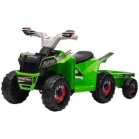 Quad per Bambini Elettrico Ricaricabile, 2.5 km/h, con Rimorchio, 50 Min. di Guida, per Bambini da 1.5 a 3 Anni, Verde