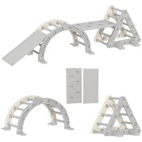Struttura da arrampicata 5 in 1 con scivolo, arco da arrampicata, rampa doppia, per bambini di 18-48 mesi, Grigio e Bianco