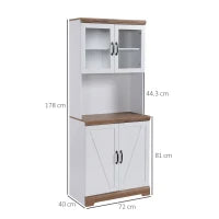 Dispensa Cucina in MDF con Armadietto Superiore e Inferiore a 2 Ante e Piano di Lavoro, 72x40x178 cm