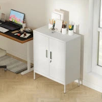 Armadietto da Ufficio in Acciaio a 2 Ripiani Regolabili con Serratura e 2 Chiavi, 80x40x100 cm, Bianco