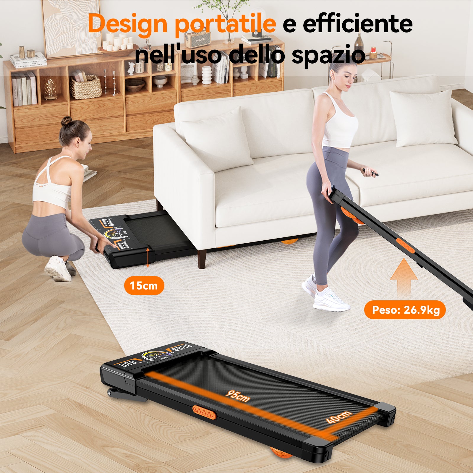 Tapis Roulant Pieghevole 10 km/h, Inclinazione Automatica 9%, Motore 3.0 CV Silenzioso con Bluetooth - RATTANTREE