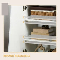 Mobiletto Multiuso in Truciolato Bianco a 3 Livelli con Ripiano Regolabile su 3 Livelli, 70x40x88 cm