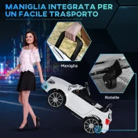 Macchina Elettrica per Bambini 3+ Anni con Telecomando e Fari LED, in PP e Metallo, 100x58x46 cm, Bianco