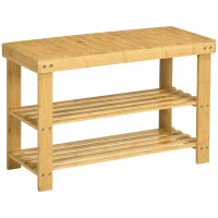 Panca Scarpiera Bassa in Bambù con 2 Ripiani a Doghe e Seduta, 70x28x45 cm, Naturale