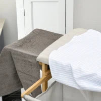 Cestino Portabiancheria in Bambù e Poliestere con Asse da Stiro e Ripiano a 3 Livelli, 113x34x82 cm