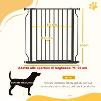 Cancelletto per Cani Estensibile e Regolabile per Scale e Porte, in Acciaio e ABS, 75-85x76 cm, Nero