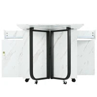 Tavolo da cucina versatile e pieghevole con ruote, con credenza e 2 cassetti, 150x80x76 cm, Bianco e Nero