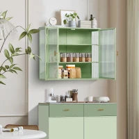 Credenza Moderna Ripostiglio a Due Ante con Vetrina e Ripiani a Tre Livelli per Ingresso, Soggiorno, Bagno e Sala da Pranzo, Verde