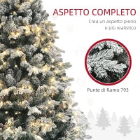 Albero di Natale Artificiale 180cm con 793 Rami, Luci LED e Rami Innevati, Verde