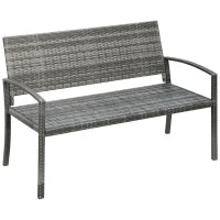 Panca da Giardino in Stile Rattan, con Struttura in Acciaio, per 2 Persone, Grigio, 122 x 60 x 85cm