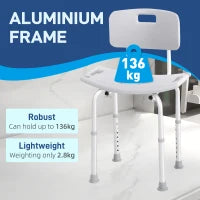 Sedia da Doccia per Bagno in Alluminio e Plastica Altezza Regolabile 8 Livelli 71-88cm Piedini Antiscivolo