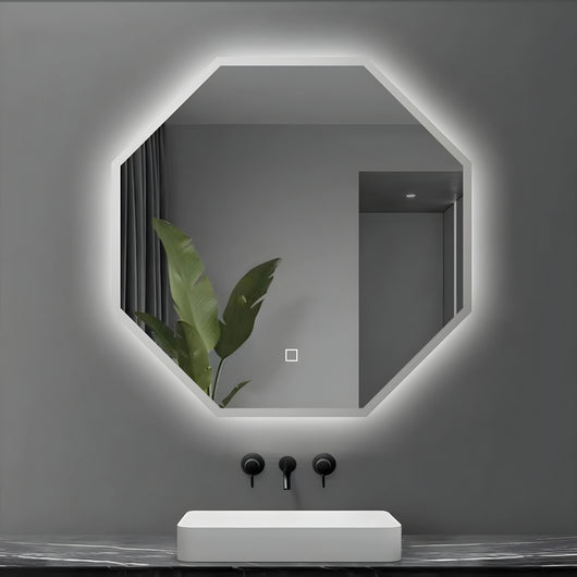 Specchio 5 mm ottagonale retroilluminato a filo led interruttore touch *** misure 60x60 cm, tonalità standard 6000-6...