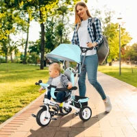 Outsunny Triciclo 6 in 1 per Bambini, Tetto, Cintura di Sicurezza a 5 Punti, Ripostiglio, Poggiapiedi, Freni, 1-5 Anni, Verde