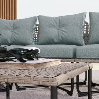 Set da Giardino 5 Pezzi in Rattan con 2 Sedie Laterali, Sedia Centrale e 2 Sgabelli/Tavolini da Caffè