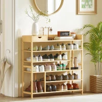 Scaffale per Scarpe, Scarpiera con 6 Livelli, Cassettiera in Bambù, per un massimo di 18 Paia di Scarpe, Scaffale per Scarpe per Ingresso, Camera da Letto, 101 x 30 x 100 cm, Naturale