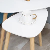 Set 2 Tavolini da Salotto Impilabili Stile Nordico con Gambe in Legno, Bianco