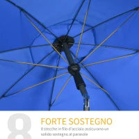 Ombrellone da Spiaggia 1.8x2 m con Reclinazione a 45° e 8 Stecche, Poliestere e Acciaio, Blu