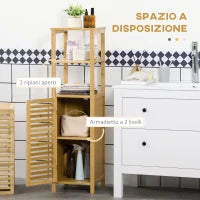 kleankin Armadietto Bagno in Bambù con 2 Ripiani Aperti e Armadietto a 2 Livelli, 32.9x29.9x120 cm