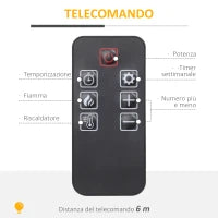 Camino Elettrico con Effetto Fiamma LED Regolabile 1800 W, Telecomando, Timer e Ripiano Integrato, Bianco