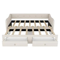 Divano letto 90x200 cm con letto estraibile e 2 cassetti, senza materasso, Beige