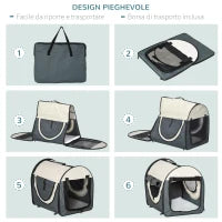 Trasportino per Animali Domestici Pieghevole in Oxford con Cuscino Rimovibile Lavabile e Borsa per Trasporto, 46x36x41cm, Grigio scuro