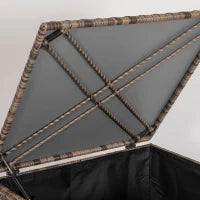 Baule da Esterno in Rattan PE e Acciaio con Fodera Interna, 75x75x70 cm, Nero e color Sabbia