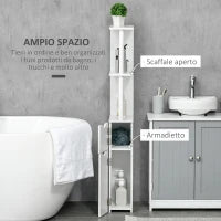 kleankin Colonna Bagno con 2 Ripiani e 2 Armadietti, Mobile Alto Salvaspazio 15.2x29.8x118 cm, Bianco