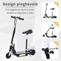 Monopattino Elettrico Pieghevole con Sella, 2 Ruote e Manubrio Regolabile, Bambini 7-12 Anni, 81.5x38x94cm, Nero