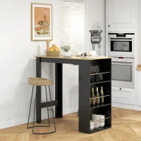 Tavolo Alto da Bar con 3 Ripiani, Struttura in Legno, Stile Moderno 112x57x106 cm Nero e Naturale