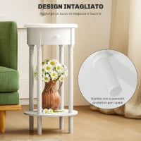 Set 2 Comodini con Cassetto e Ripiano in Legno Stile Contemporaneo, Ø35.5 x 71 cm, Bianco